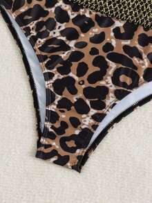 Swim Lushoire Bộ bikini hai mảnh dành cho nữ, kiểu dáng gợi cảm, thích hợp cho mùa hè, đi biển, với họa tiết da báo, áo hai dây và viền dây dệt, kết hợp với quần bikini cạp cao màu đen và bạc, thích hợp cho kỳ nghỉ, mùa xuân, mùa thu, du lịch biển. - Nhiều màu - Xem 11