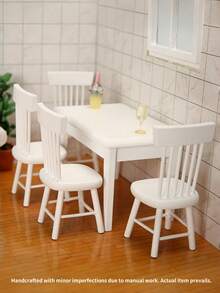 娃娃屋迷你白色餐桌椅套装，一张桌子四把椅子迷你家具模型，卧室场景展示品，复古餐桌，书桌装饰，家居装饰，手工艺品，复古家居装饰模型，节日礼物，生日礼物，圣诞节，万圣节，为生活增添色彩。 - 白色 - 查看 6