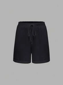 EMERY ROSE Quần short nữ màu trơn, thắt eo, có túi. - màu đen - Xem 3