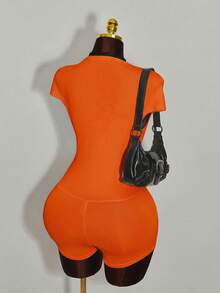 Amplova Deep Draped Neck Twist Front Jumpsuit With Ruched Sleeves - Orange - View 2