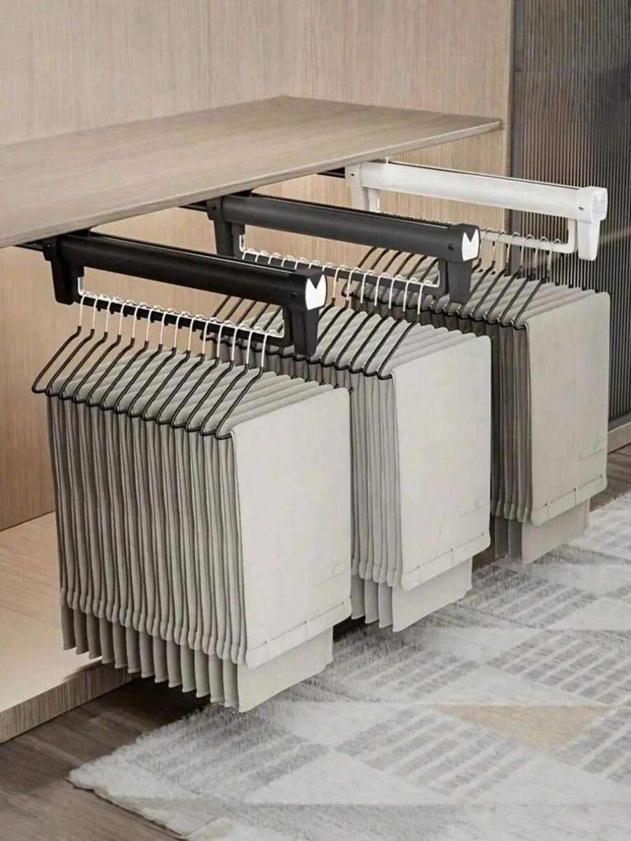 Space-Saving Retractable Pants Hanger - Metal Material, Multifunctional Wardrobe Organizer - Suitable For Suits, Jackets, Tops, Etc., Clothes Dryer - Multicolor - View 1