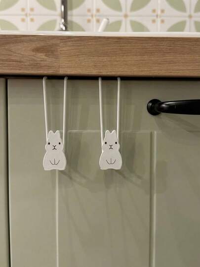 Cirelle No-Drill Rabbit-Shaped Cabinet Hook - Wrought Iron Over-The-Door Hanger For Clothes, Kitchen Drawers & Trash Bags