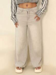 Rayane Ketlyn 女式夏季宽松休闲破洞牛仔裤 - 灰色 - 查看 3