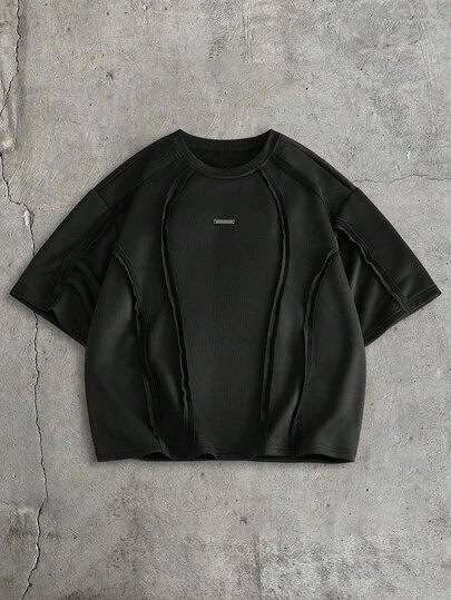 AXEPEAK Áo thun nam màu đen dáng rộng, thoải mái, phong cách thường ngày