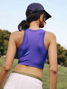 WanderVale Women's Sleeveless Sports Tank Top,Round Neck Purple Summer Athleisure Gym Vest,Slim Fit Cropped Camisole Workout Singlet Racer Running Golf Top - Purple - View 2