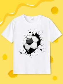 SHEIN Tween Boy Casual Creative Football Graphic Ripped Design Short Sleeve T-Shirt, Sibling Matching Summer Holiday - White - View 8