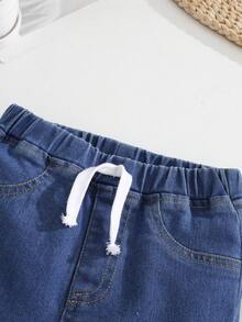 Young BoyFashion Washed Denim Jeans, Casual Elastic Waist Tapered Leg Jeans, Soft Cotton Stretch Fabric, Suitable For Spring, Summer, Autumn And Winter - Medium Wash - View 5