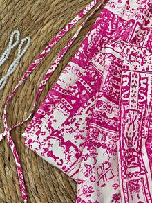 SHEIN Franclia Damen Urlaubsstil rosa Blume Muster Weite Hose, Frühling/Sommer - Pink - Übersicht 4