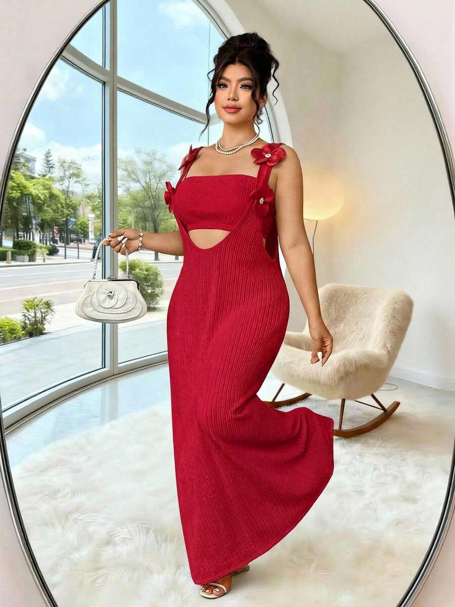 Elenzga Bộ 2 món gồm váy maxi xếp ly, chất liệu vải dệt kim có họa tiết, dây đeo vai và áo hai dây ngắn ôm sát, chất liệu dày dặn, thích hợp cho đi chơi, hẹn hò, dự tiệc, kỳ nghỉ hoặc tiệc trà chiều. - Đỏ - Xem 1