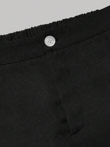 SHEIN Clasi Women's Spring/Summer Elegant Elegant Black & White Contrast Single-Breasted Vest Shirt + Women's Spring/Summer Elegant Black Side Button Design Straight Leg Pants - Black - View 7