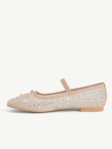 CUCCOO CHICEST Women Shoes Spring And Summer Fashion Apricot Full Diamond Mesh Yarn Small Bow Elastic Band Women's Flat Shoes Elegant Comfortable Breathable Cute Sweet Mary Jane Flat Women's Shoes - Dark apricot - View 5