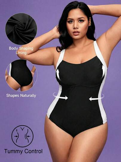 Shapewave بدلة سباحة قطعة واحدة مقاسات كبيرة مع تصميم لوحات ملونة، مناسبة للعطلات الشاطئية وحفلات المسبح وحفلات الشاطئ