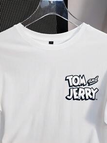TOM & JERRY X SHEIN 女士休闲卡通印花T恤，夏季 - 白色 - 查看 5
