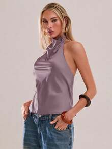 Top brillante rojo sin espalda para otoño, invierno, Navidad, Año Nuevo, salir, graduación, baile de graduación, elegante, formal, lujoso, elegante, casual de negocios, cumpleaños, oficina, país, concierto, club, sexy, occidental, trabajo, ropa de calle, vintage, festival, cóctel, rave, baile de graduación, Hawái, aeropuerto, divertido, básico, brunch, estilo de los 2000, ajustado, estilo de dinero antiguo, iglesia, regreso a casa, fiesta elegante, modesto, cita nocturna - Púrpura malva - Ver 6