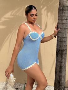 Maria Perezxox Bộ đồ liền thân không tay Daisy dành cho nữ Trang phục đi biển Trang phục mùa xuân hè dành cho nữ Lễ hội âm nhạc Beach West Bohemia Boho - Màu xanh lam - Xem 5