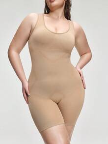 SHAPORA 女士无缝塑身连体衣，纤体塑形，收腹提臀，紧身包臀连体衣，可作外衣穿着 - 杏色 - 查看 6