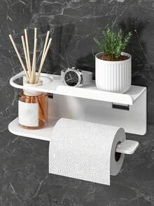 1 pieza Soporte de pared multifuncional para papel higiénico, estantería de almacenamiento de fragancias de baño, portarrollos de papel, organizador de pared de doble función para ahorrar espacio en la cocina y el baño, accesorios esenciales para el hogar - Multicolor - Ver 9