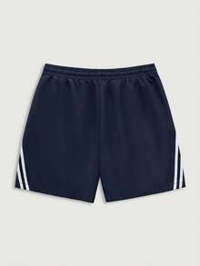 Courvante Tennis Men's Young Fashionable, Letter, Stripe, Graphic, Streetwear Inspired Shorts, Woven Fabric, Elastic Waist Drawstring, Webbing Decorated, Retro Style - Navy Blue - View 4