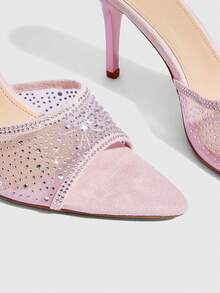 CUCCOO SZL Ladies Summer New Pink Mesh Rhinestone High Heel Sandals Fashion Gorgeous Sexy Party Ladies Sandals Slippers - Baby Pink - View 5
