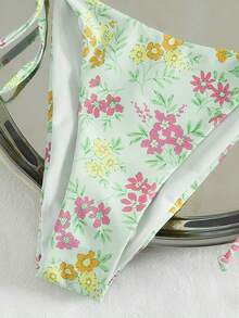 Swim Mod Summer New French Countryside Floral Bikini, Halter Neck Sexy Tie-Up Two Pieces Swimwear - Multicolor - View 6