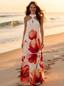 Balvessa Women's Printed Halter Dress For Vacation - Multicolor - View 4