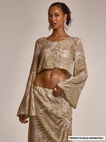 MUSERA V Neck Button Through Flowy Printed Cropped Top Coord Top Only Cute Summer Spring Sexy Going Out Beach Holiday Vacation Honey Tides - Multicolor - View 1