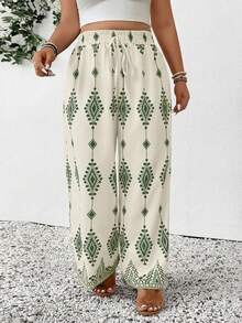 SHEIN Frenchy Plus Size Summer Casual Vacation Bohemian Style Geometric Print Pants - Multicolor - View 5