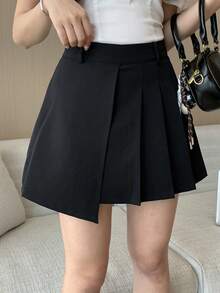 DAZY Women's Solid Color Side Slit Skirt Shorts - Black - View 3