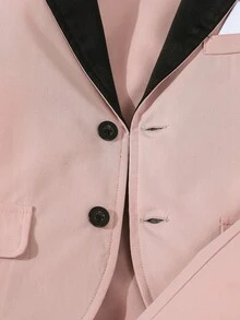 2 piezas Conjunto formal elegante para niño, chaqueta con cuello de contraste y bolsillo falso, y pantalones de cintura elástica, sin camisa, sin corbata de moño, adecuado para bebés de 6 meses a 3 años, atuendo formal para boda, actuación, fiesta, cumpleaños, Navidad, graduación - Rosa - Ver 6