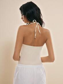 Poéselle 夏季度假休闲纯色露背吊带连体衣 - 杏色 - 查看 6