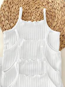 Baby Girl Solid Color Ribbed Camisole And Shorts Casual Set - Multicolor - View 8