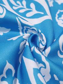 Vivid Eden Vacation, Women's Vacation Outfit, Summer Outfit, Floral Print, Lace Patchwork, V-Neck Blue Long Dress With Dolman Sleeves,Summer Dresses For Women Resort Wear Women Vacation Dress Resort Dress For Women Boho Beach Dress Zanea Dress For Woman Yisikado Dress - Blue - View 11