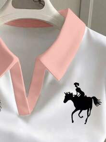 Áo polo trắng dành cho nữ tuổi teen với họa tiết số 23 kiểu cổ điển, hình cô gái cưỡi ngựa, dáng ôm, thích hợp cho những buổi đi chơi thường ngày mùa xuân/hè, thoải mái khi mặc hàng ngày, đa năng, thiết kế phối màu cổ điển, phù hợp cho mọi mùa. - Nhiều màu - Xem 4