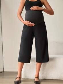 MaterniWear 可调节腰围休闲百搭孕妇七分裤，适合日常穿着 - 黑色 - 查看 3