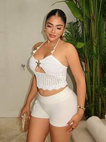 Maria Perezxox 钩编海星纹理粉色针织短裤 - 米色 - 查看 5