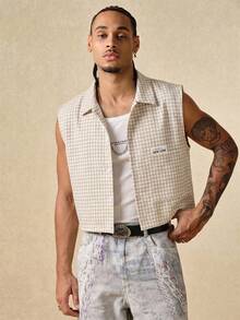 ROMWE MEN Street Life Men's Plaid Sleeveless Vest, Collegiate Style - Apricot - View 3