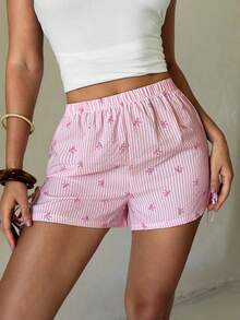 Aloruh 女士甜美蝴蝶结和格子印花蝴蝶结睡裤 - 粉色 - 查看 1