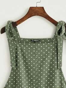 SHEIN EZwear 绿色波点印花系带腰带口袋拼接无袖连体裤，休闲宽松度假风，适合夏季、度假、音乐节、返校、海滩、夏季派对等场合。 - 彩色 - 查看 3