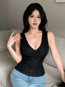 Joudiya Áo kiểu ren đen khoét họa tiết hoa mùa xuân hè, cổ chữ V, dây mảnh, ôm sát, thanh lịch dành cho nữ, thích hợp cho ngày Valentine và đám cưới. - màu đen - Xem 10