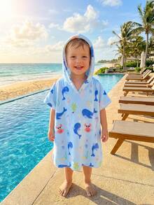 SHEIN 男婴海洋生物印花连帽休闲沙滩连体泳衣 - 彩色 - 查看 10