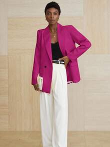 Aveloria Modichic Women's Business Style Solid Color Double-Breasted Blazer Jacket For Commuting, Autumn  - Rose Red - View 5