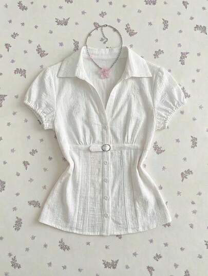 Elamini 女士 YK2 装饰太阳扣纹理条纹休闲办公衬衫