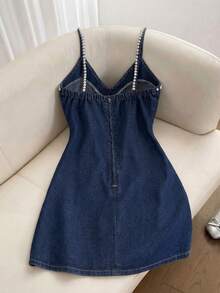 GlowEve Women's Summer Casual Beaded Decor Spaghetti Strap Denim Dress - Blue - View 2