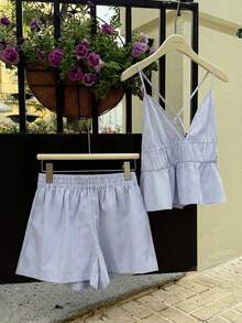 Comfortcana Bộ đồ nữ dệt màu xanh dương, kiểu dáng thường ngày. - Màu xanh hải quân - Xem 6