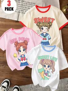 少女休闲卡通印花T恤，夏季 - 彩色 - 查看 1