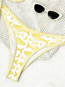 SHEIN Swim Mod Bộ bikini 2 mảnh họa tiết động vật biển nhiệt đới, áo tắm hai dây có đệm mút với viền tương phản, đồ bơi đi biển thường ngày dành cho nữ. - Nhiều màu - Xem 6
