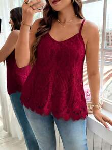 Reflora Camiseta de encaje de unicolor elegante de talla grande para verano - Burdeos - Ver 6
