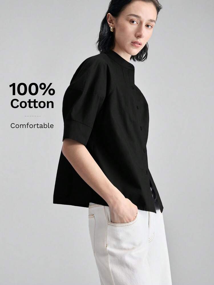 2026SS New Summer Women's Blouse, Woven Fabric, Petal Sleeve, Button Front, Loose Fit, Suitable For Independence Day, Elegant Office Wear, Teacher Outfit, Casual Outing, Tea Party, Urban Chic, Versatile Commuter Shirt