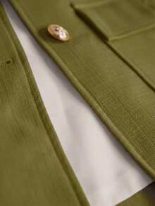 Aveloria Modichic Stand Collar Thick Tweed Single-Breasted Metal Button Decor Belt Utility Jacket - Green - View 7