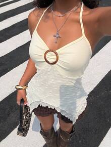 Muchica Women's Spaghetti Strap Sleeveless Backless Tank Top, Fitted And Fashionable For Summer - Apricot - View 7